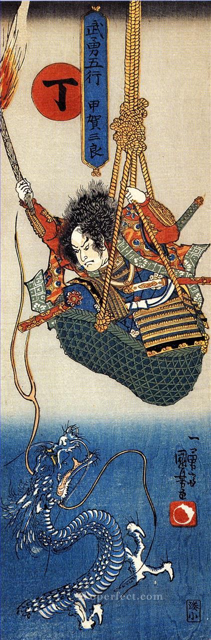 古賀三郎 龍を眺める籠を吊るす 歌川国芳 浮世絵油絵
